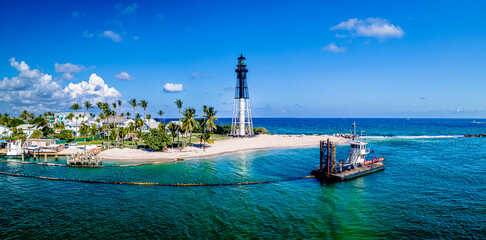 Hillsboro Beach, Florida with lighthouse on beach and ocean