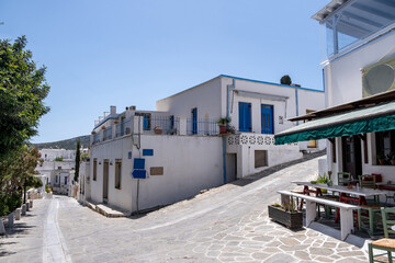 Paros island Lefkes village Cyclades Greece. Traditional Cycladic architecture, sunny day.