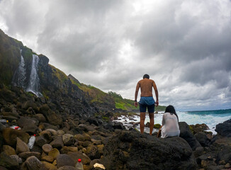 Fototapeta premium View of Senneville waterfall and the south coast of Mauritius island