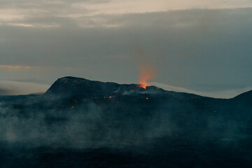 Fagradalsfjall, Iceland - June, 2021: volcano eruption near Reykjavik, Iceland
