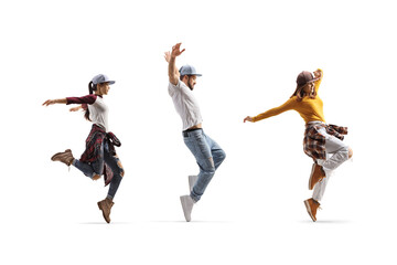 Full length shot of street style dancers performing a choreography