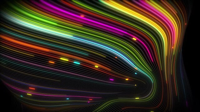 Spiral vortex streams of light on a surface with lines. Colorful and decorative backgrounds for presentations, holidays and footage. Light increasing wave movements
