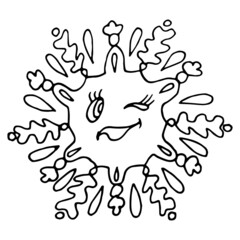 Kawaii snowflake isolated. Hand drawn vector illustration in doodle stile. Suitable for prints, greeting cards and invitations, t-shirt designs, covers and fabrics. 