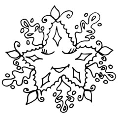 Kawaii snowflake isolated. Hand drawn vector illustration in doodle stile. Suitable for prints, greeting cards and invitations, t-shirt designs, covers and fabrics. 