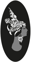 Digital illustration. Silhouette of a girl with a crown