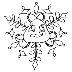 Kawaii snowflake isolated. Hand drawn vector illustration in doodle stile. Suitable for prints, greeting cards and invitations, t-shirt designs, covers and fabrics. 