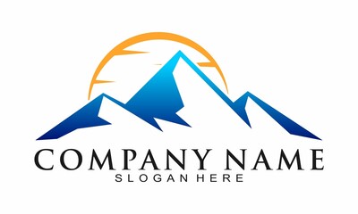 Blue mountain and sunset vector logo