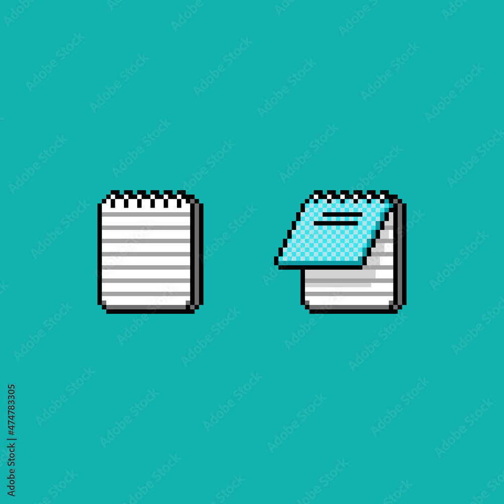 Poster vector pixel art retro computer text lined paper notebook icon 8 bit asset