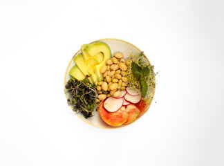 Vegetarian food plate on white background