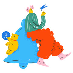 A girl sits on a bell