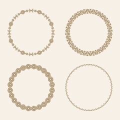 Set of 4 decorative circle border frames. Round borders. Elegant decor in oriental style. Place for text. Ornament for cards and invitations.