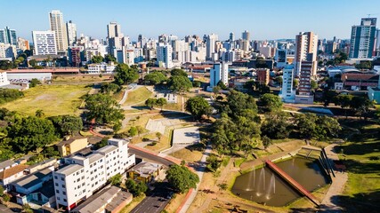 Naklejka premium Passo Fundo RS. Aerial view of Parque da Gare and Passo Fundo city center in the background