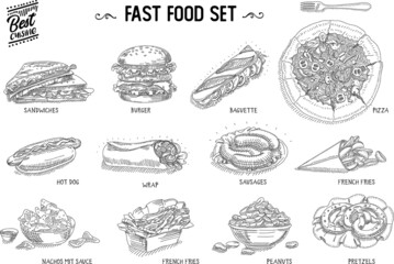 Fast food set Sketchy fast food illustrations Food vector set.