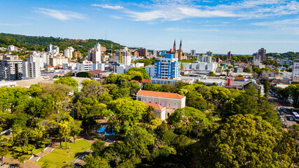 Fototapeta na wymiar Santa Cruz do Sul RS. Aerial view of Praça da Bandeira, city hall and Santa Cruz do Sul city center