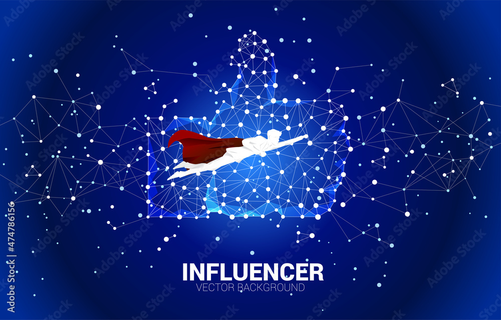 Aufkleber vector silhouette of businessman flying with thumb up icon from dot connect line polygon network. co