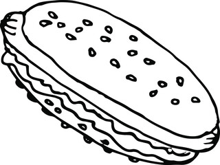 Vector hand drawn burgers and snacks objects, drawn fast food element, sandwich, street food