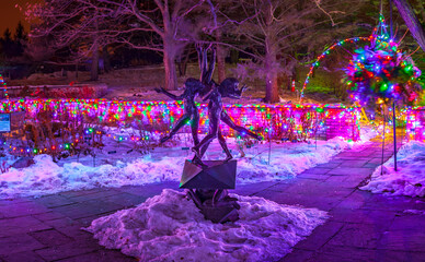 Sculpture with Holiday Lights in Winter Park at Night