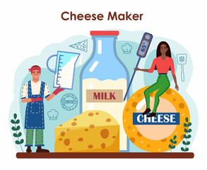 Obraz premium Cheese maker concept. Professional chef making block of cheese.