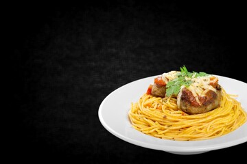 Tasty pasta noodles with cheese on the plate