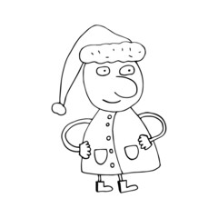 Vector outline of Santa Claus. Vector outline of the Snow Maiden. Snowing. Christmas prints. Christmas mood. Winter. Isolated. Coloring pages for children and adults. Cartoon. Freehand drawing.