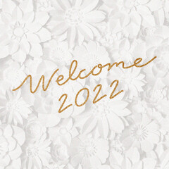 New Year calligraphy sticker, gold glitter welcome 2022 design 