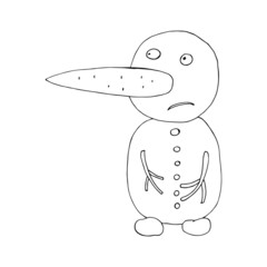 Vector outline of a snowman. Christmas prints. Christmas mood. Winter. Isolated. Coloring pages for children and adults. Cartoon. Freehand drawing.