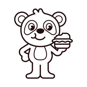 Panda Eat Burger Coloring Page