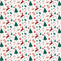 Festive Christmas seamless repeat raster pattern Illustration. Nordic Scandinavian theme.