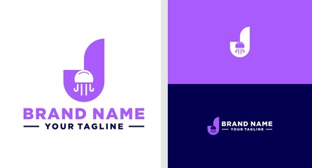 LETTER J LOGO JELLYFISH NEGATIVE SPACE EDITABLE © famstudio