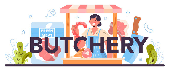 Butchery typographic header. Fresh meat and semi-finished products.