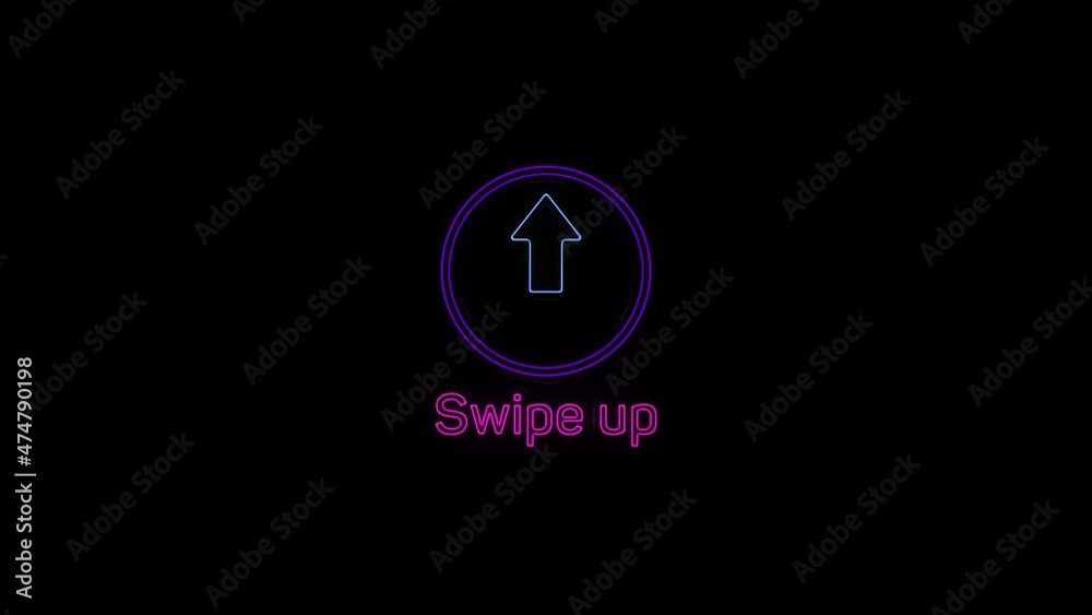 Poster Swipe up neon icon. Scroll arrow up drag button up social media interface action icon. Motion graphic. Swipe up animation footage.