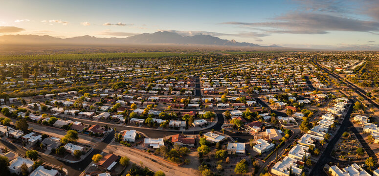 Scenic view of Green Valley Arizona at sunrise with mountain views.