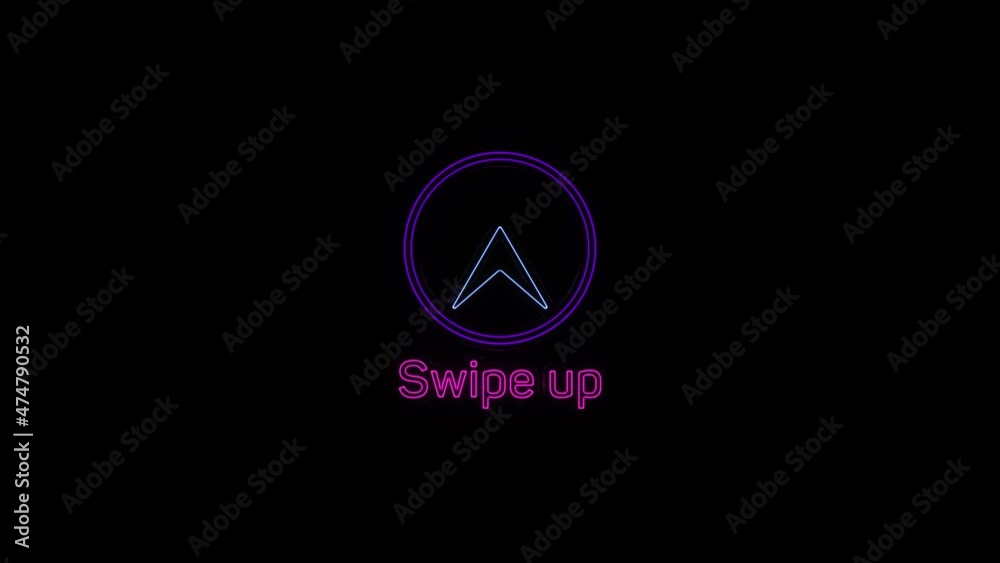Poster Swipe up neon icon. Scroll arrow up drag button up social media interface action icon. Motion graphic. Swipe up animation footage.