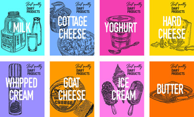 Dairy products banners. Sketchy banners of the dairy products. 