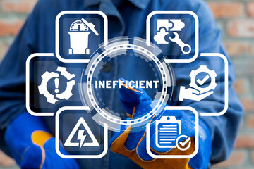 Inefficient work industry concept. Unproductiveness industrial problem solution. Inefficiency, ineffectiveness production.
