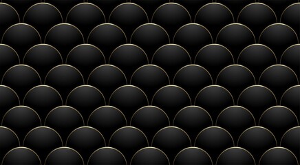 Obraz premium Abstract black background gold fish scales. Waves of black paper with gold. Modern exquisite seamless pattern. Background template banner, poster, cover and presentation. Vector illustration