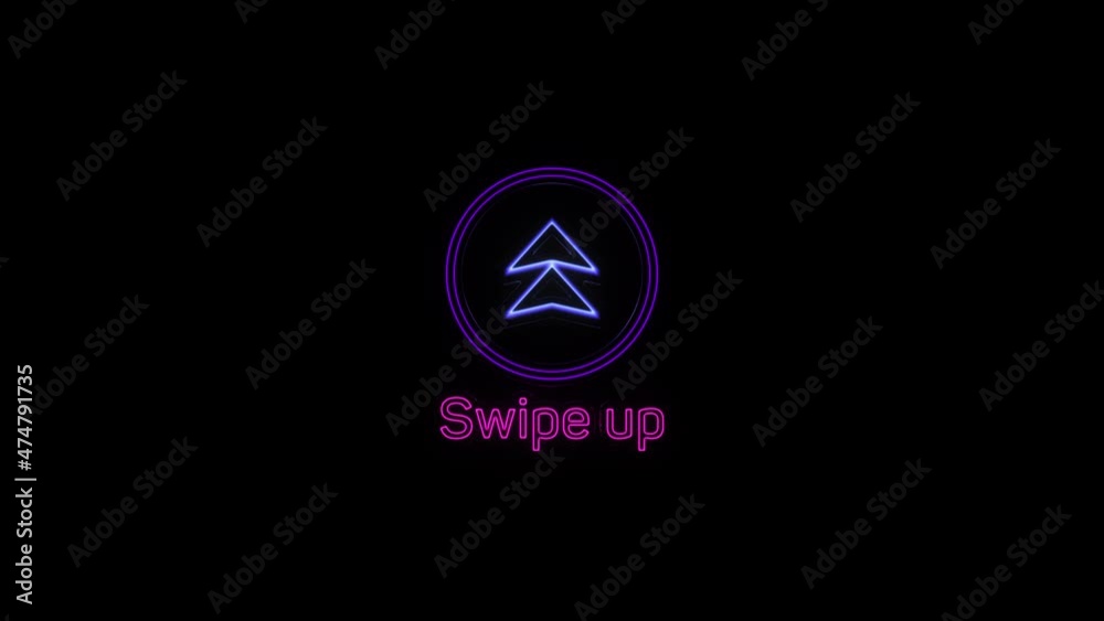 Poster Swipe up neon icon. Scroll arrow up drag button up social media interface action icon. Motion graphic. Swipe up animation footage.