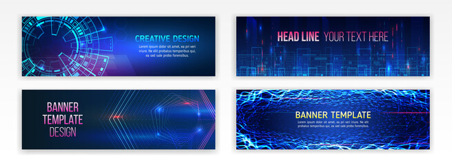 Cyber security for business and internet projects. Abstract web design banner. Modern graphic template for websites. High tech futuristic technology background. - obrazy, fototapety, plakaty