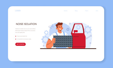 Car repair service web banner or landing page. Automobile sound insulation