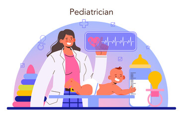 Pediatrician concept. Doctor examining a child with stethoscope.
