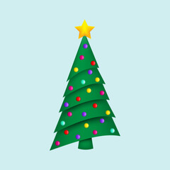Decorated Christmas tree, isolated cartoon vector illustration.