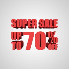Super Sale 70 Percent off, 3d sign, special offer 70% discount tag, sale up to 70 percent off, big offer, sale, special offer label, sticker, tag, banner, advertising, vector template