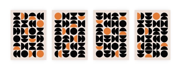 Brutalism art posters with geometric abstract shapes. Trendy geometry elements colored print in flat retro style. Vector illustration