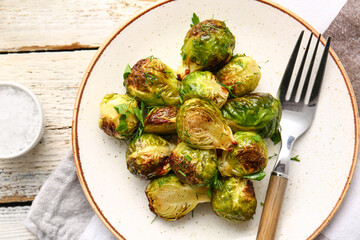 Plate With Tasty Roasted Brussels