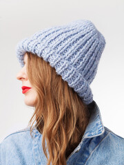 Beautiful woman in warm knit hat