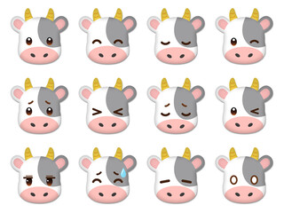 牛の顔アイコン素材セット5＿ベクター