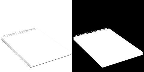 3D rendering illustration of a blank notebook
