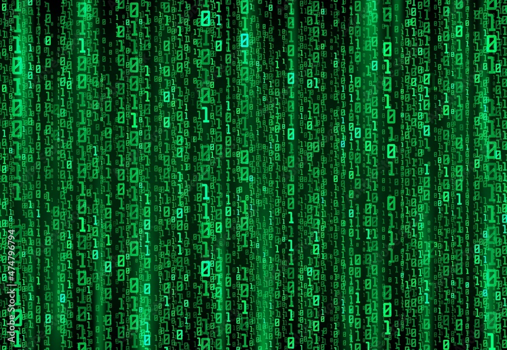 Leinwandbilder Digital stream or binary code data on matrix background, vector digits of virtual security technology. Binary code or green numbers pattern, computer cyber hacker and internet information security