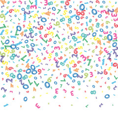 Falling colorful messy numbers. Math study concept with flying digits. Gorgeous back to school mathematics banner on white background. Falling numbers vector illustration.