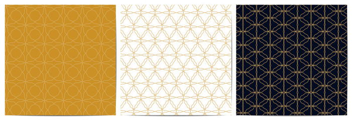  Set of abstract geometric pattern circle overlapping. Luxury of gold lines ornament background design